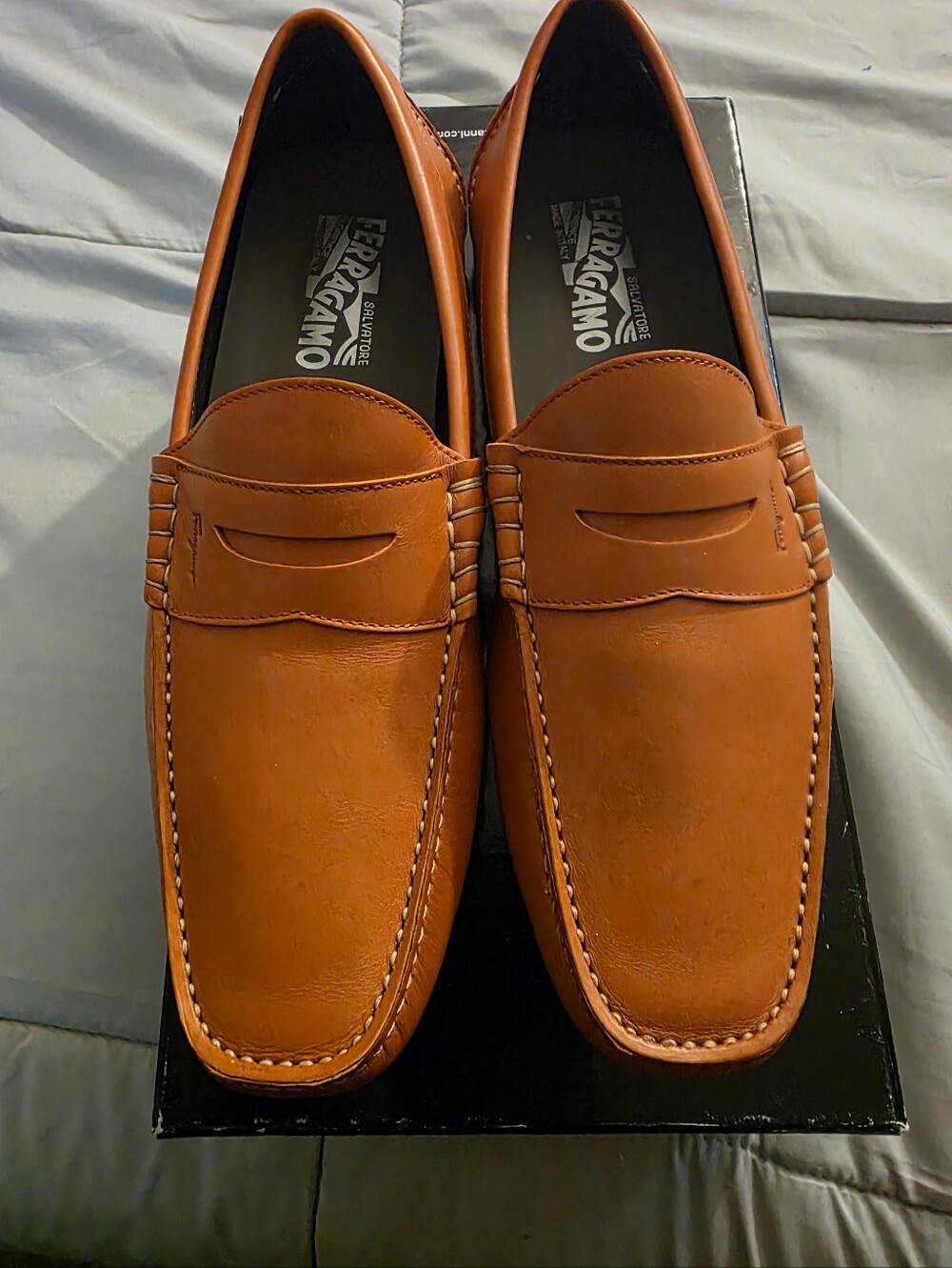 Salvatore Ferragamo Men's Cognac Leather Penny Loafers - BRAND NEW